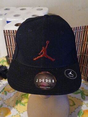 Jordan Youth Black Hat with Red Jumpman Logo